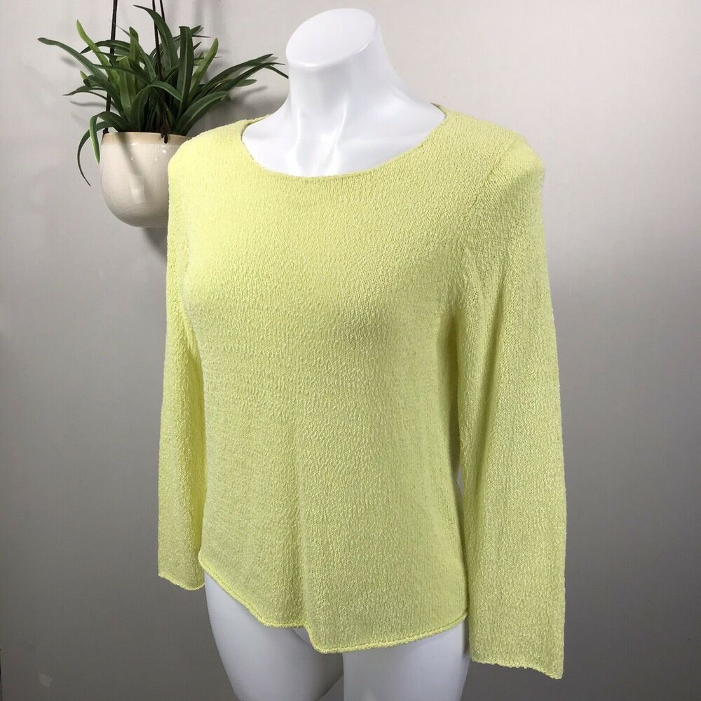 Eileen Fisher Yellow Sweater Thin Boucle Nubby Knit Rolled Hem Top‎ Size M